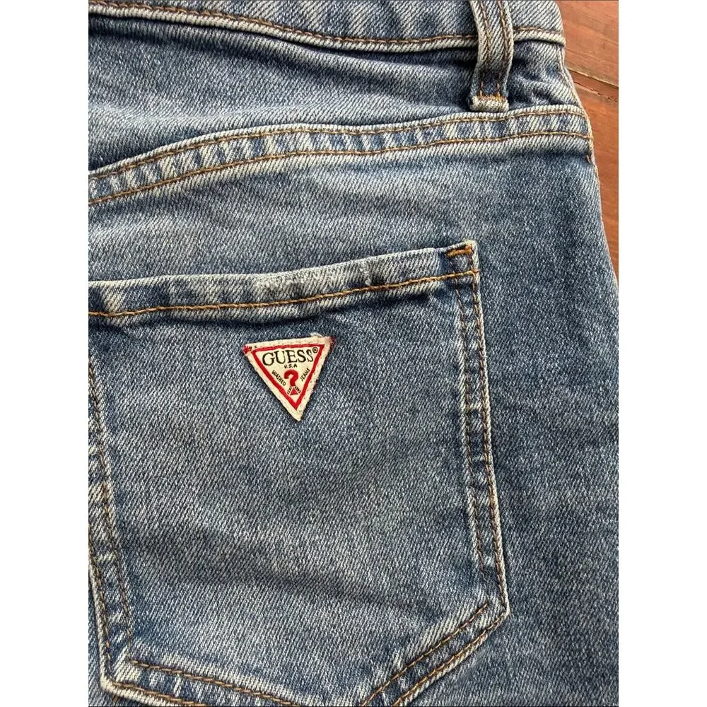 Vintage 90's Y2K Guess hi rise distressed cutoff denim jean shorts sz 26